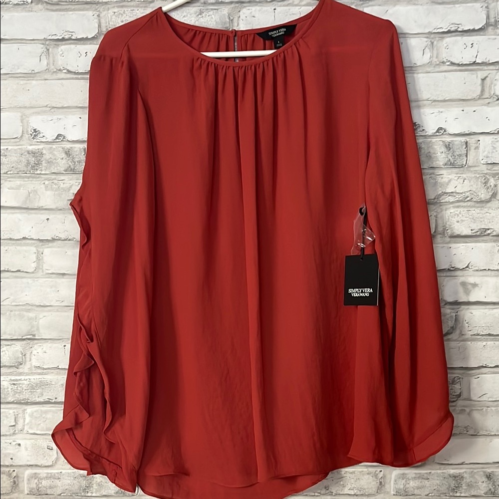Simply Vera Wang Terra cotta orange open ruffled long sleeve Blouse